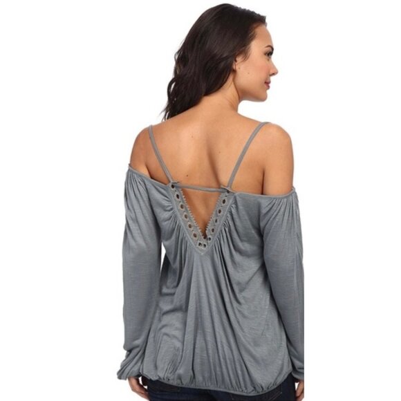 NWT Free People Crochet Trim On-Off Shoulder Long Sleeve Scoop Neck V-Back Top - Picture 14 of 16